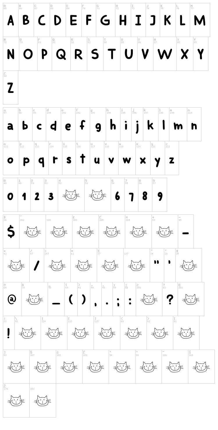 DK Smiling Cat font map